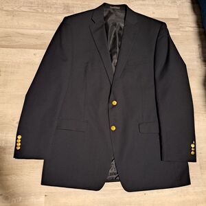 Chaps Blazer Men's Size 44L Blue Navy Wool Blend Two Button Gold Buttons